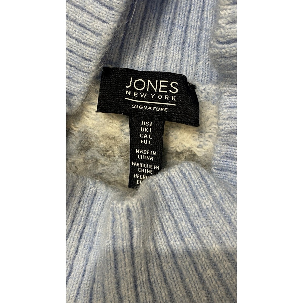 Women's Light Blue Fair Isle Nordic Geometric Knit Mock Neck Sweater Size Large - Picture 6 of 7